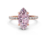 Rose gold Fancy Pink Marquise Cut Diamond Brilliant Solitaire Ring with Pavé Band and Four-Prong Setting