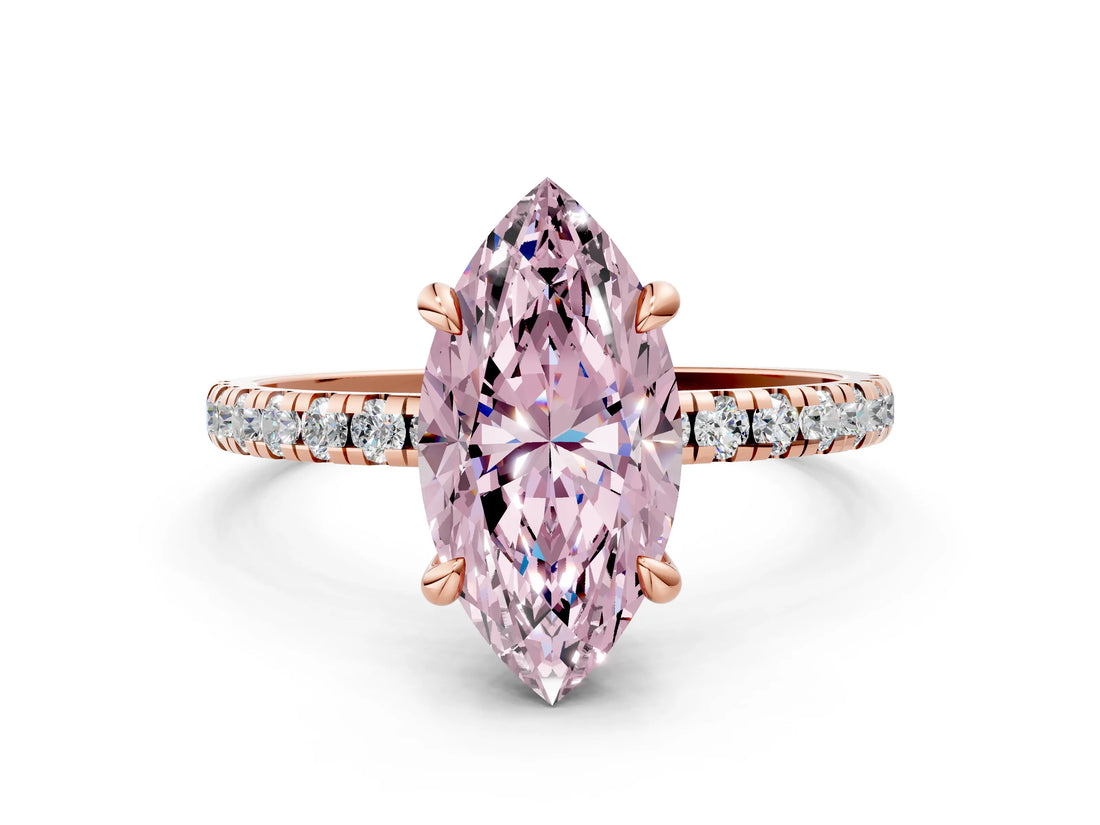 Rose gold Fancy Pink Marquise Cut Diamond Brilliant Solitaire Ring with Pavé Band and Four-Prong Setting_12