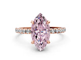 Rose gold Fancy Pink Marquise Cut Diamond Brilliant Solitaire Ring with Pavé Band and Four-Prong Setting_12