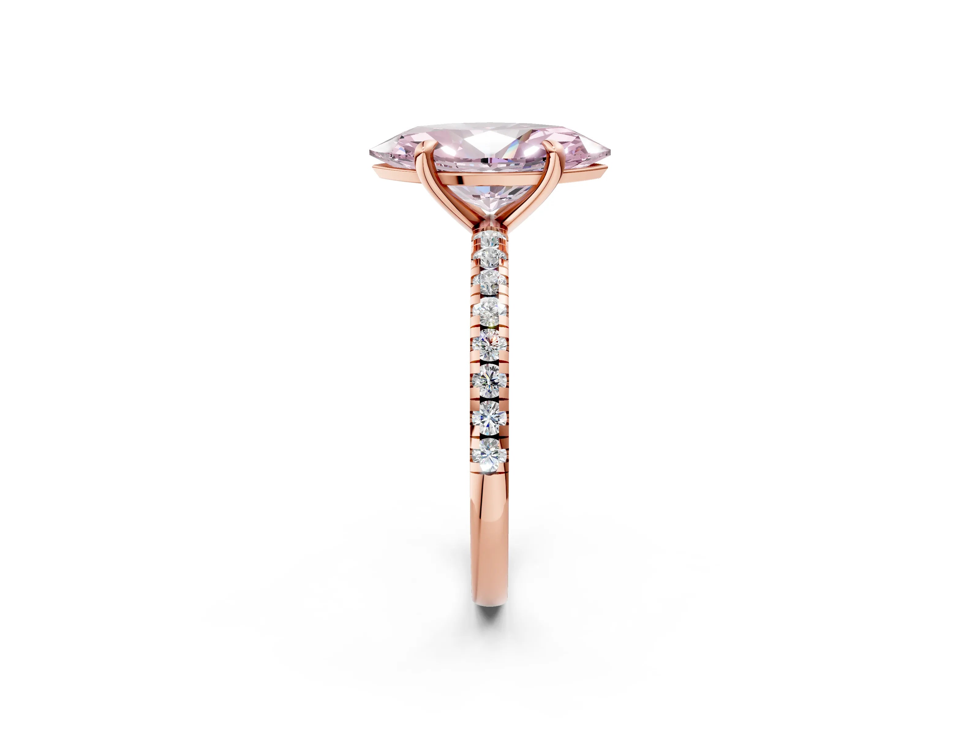 Rose gold Fancy Pink Marquise Cut Diamond Brilliant Solitaire Ring with Pavé Band and Four-Prong Setting_2