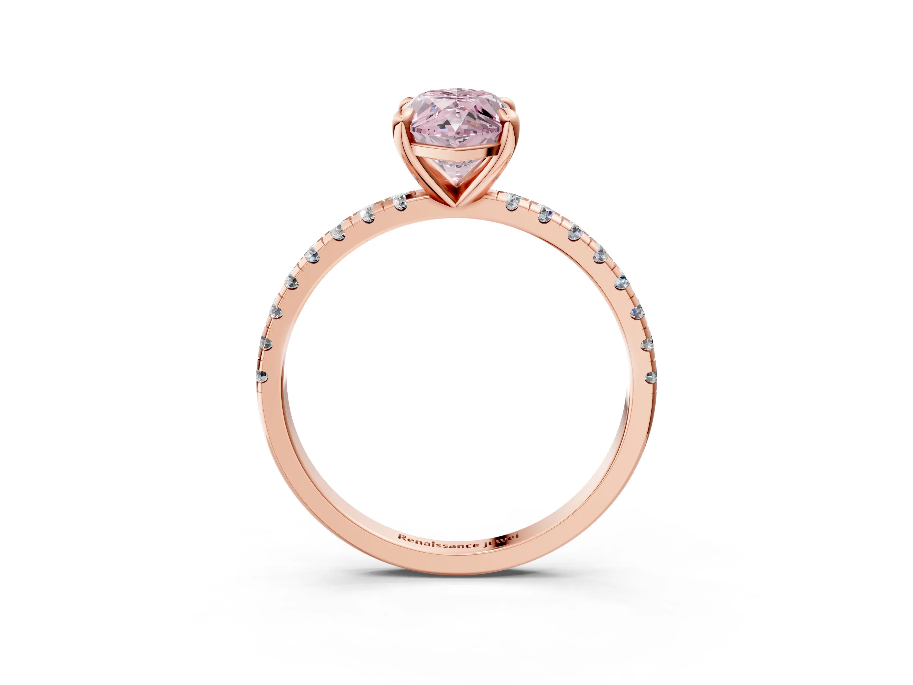 Rose gold Fancy Pink Marquise Cut Diamond Brilliant Solitaire Ring with Pavé Band and Four-Prong Setting_3