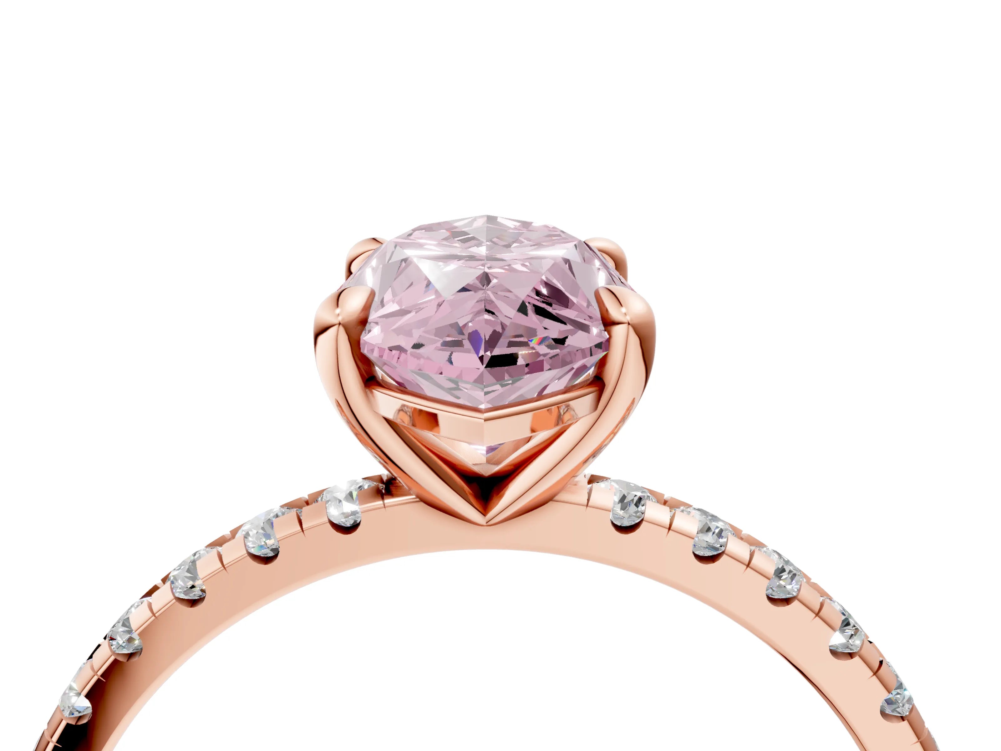 Rose gold Fancy Pink Marquise Cut Diamond Brilliant Solitaire Ring with Pavé Band and Four-Prong Setting_4