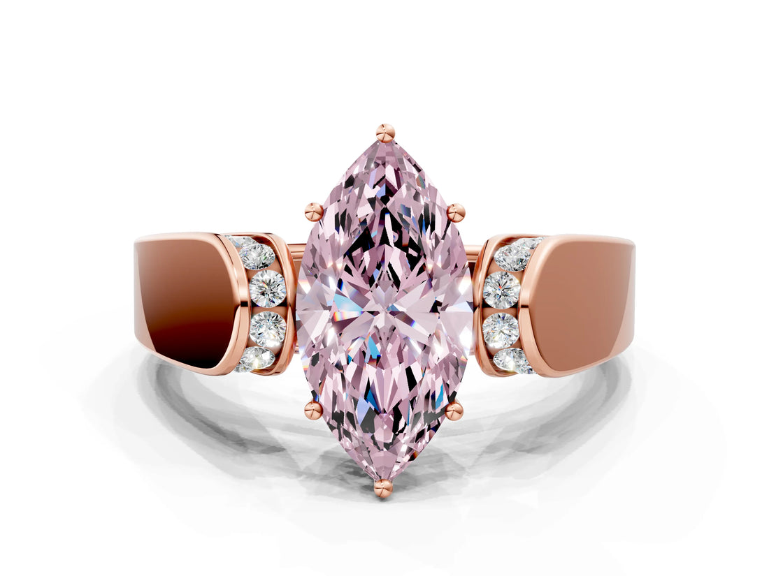 Rose gold Fancy Pink Marquise Cut Diamond Channel Set Solitaire Ring with Four-Prong Setting_12