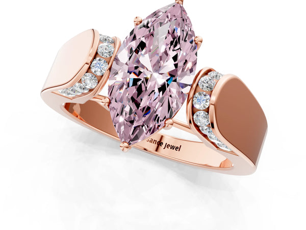 Rose Gold Marquise Channel Set Engagement Ring Setting for Fancy Pink Center with Wide Band