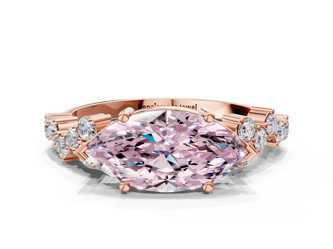 Rose gold Fancy Pink Marquise Cut Diamond Cluster Pavé Band with Four-Prong Setting_3