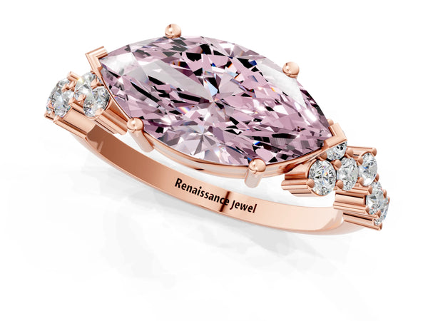 Rose gold Fancy Pink Marquise Cut Diamond Cluster Pavé Band with Four-Prong Setting