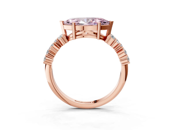 Rose gold Fancy Pink Marquise Cut Diamond Cluster Pavé Band with Four-Prong Setting