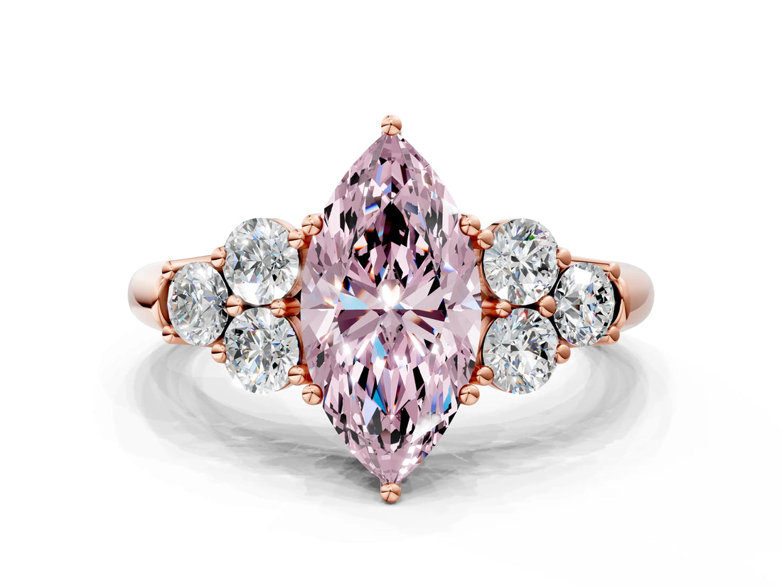Rose gold Fancy Pink Marquise  Cut Diamond Cluster Ring with Round Accent Stones and Prong Setting on a Classic Band_52