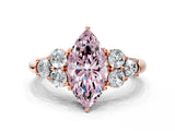 Rose gold Fancy Pink Marquise  Cut Diamond Cluster Ring with Round Accent Stones and Prong Setting on a Classic Band_52