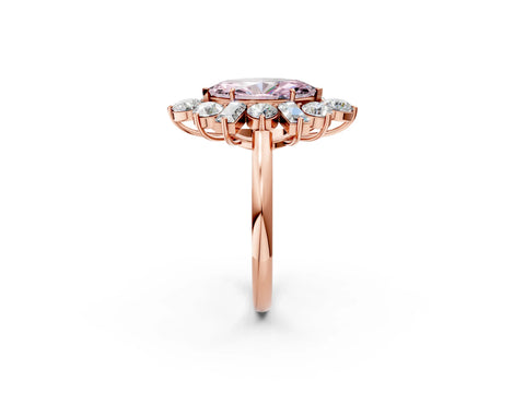 Rose gold Fancy Pink Marquise Cut Diamond Cluster Ring with Round and Baguette Stones, Split Shank Band, Prong Setting_2