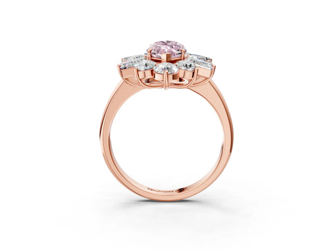 Rose gold Fancy Pink Marquise Cut Diamond Cluster Ring with Round and Baguette Stones, Split Shank Band, Prong Setting_3