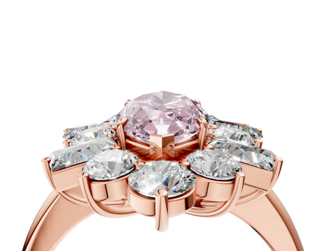 Rose gold Fancy Pink Marquise Cut Diamond Cluster Ring with Round and Baguette Stones, Split Shank Band, Prong Setting_4