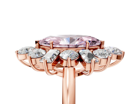 Rose gold Fancy Pink Marquise Cut Diamond Cluster Ring with Round and Baguette Stones, Split Shank Band, Prong Setting_5