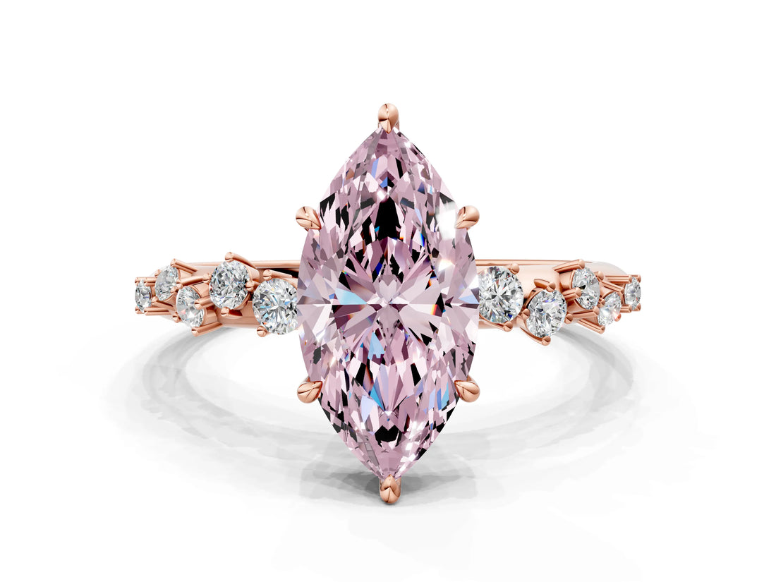 Rose gold Fancy Pink Marquise Cut Diamond Cluster Side Stone Solitaire Ring with Prong Setting_84