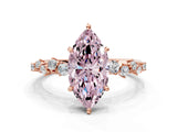 Rose gold Fancy Pink Marquise Cut Diamond Cluster Side Stone Solitaire Ring with Prong Setting_84