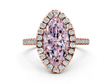 Rose gold Fancy Pink Marquise Cut Diamond Cushion Halo Ring with Pavé Band