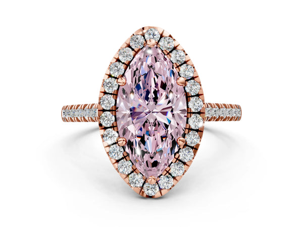 Rose gold Fancy Pink Marquise Cut Diamond Cushion Halo Ring with Pavé Band