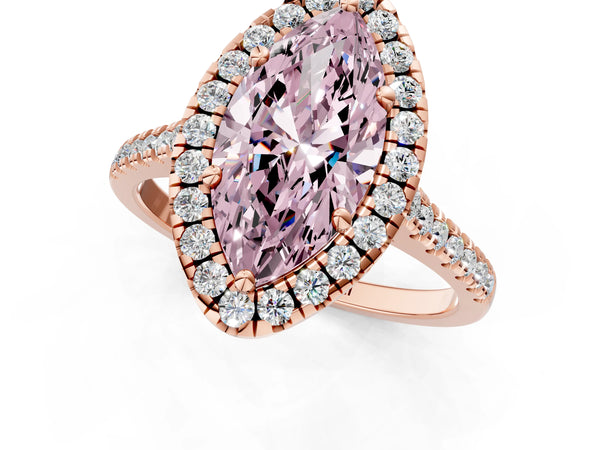 Rose gold Fancy Pink Marquise Cut Diamond Cushion Halo Ring with Pavé Band