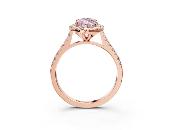 Rose gold Fancy Pink Marquise Cut Diamond Cushion Halo Ring with Pavé Band