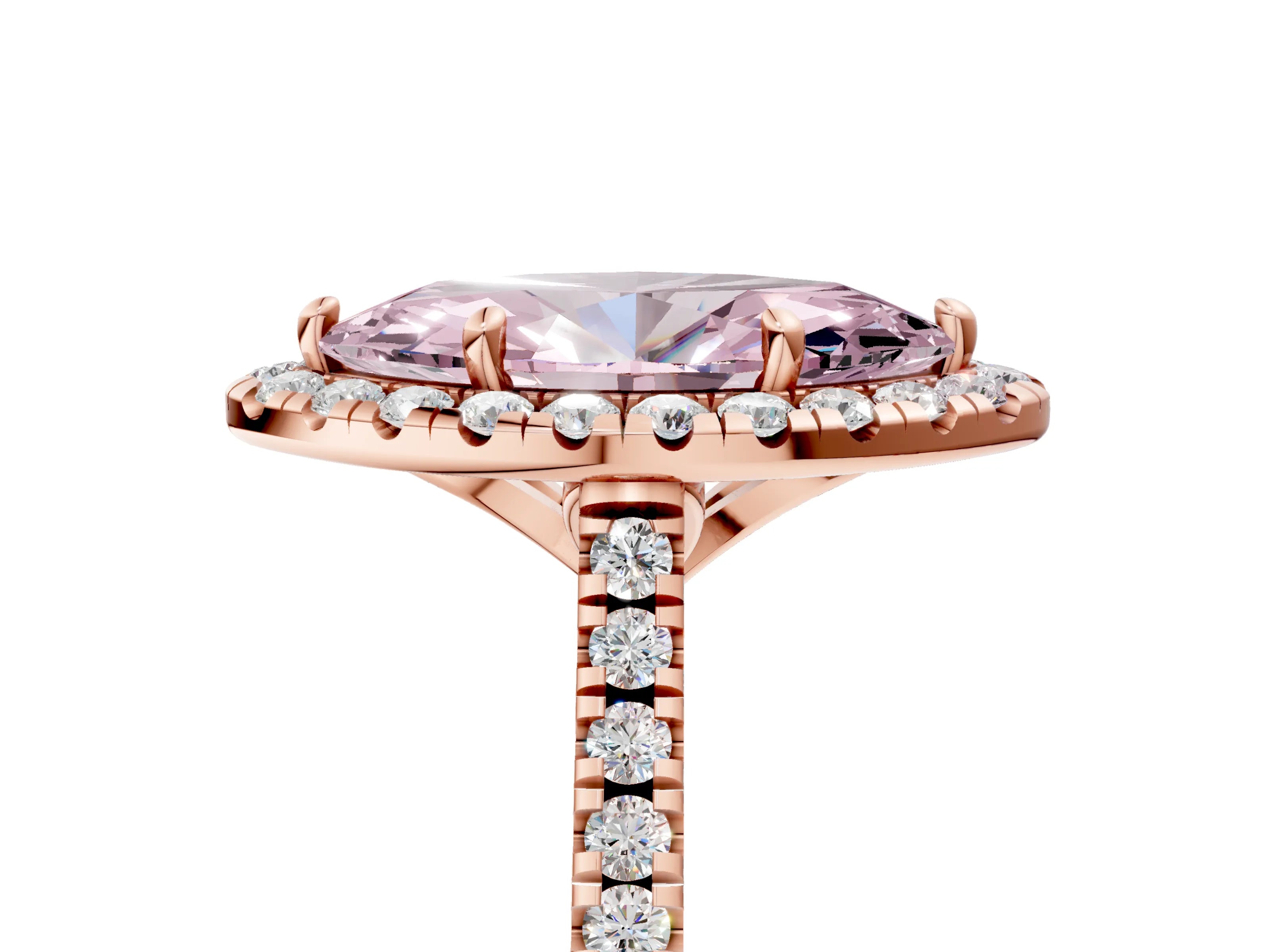 Rose gold Fancy Pink Marquise Cut Diamond Cushion Halo Ring with Pavé Band_5