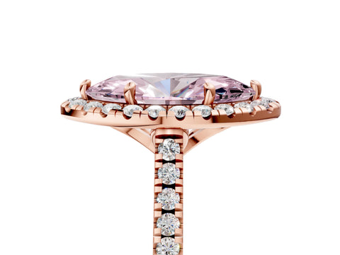 Rose gold Fancy Pink Marquise Cut Diamond Cushion Halo Ring with Pavé Band_5