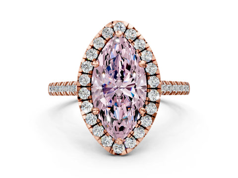 Rose gold Fancy Pink Marquise Cut Diamond Cushion Halo Ring with Pavé Band