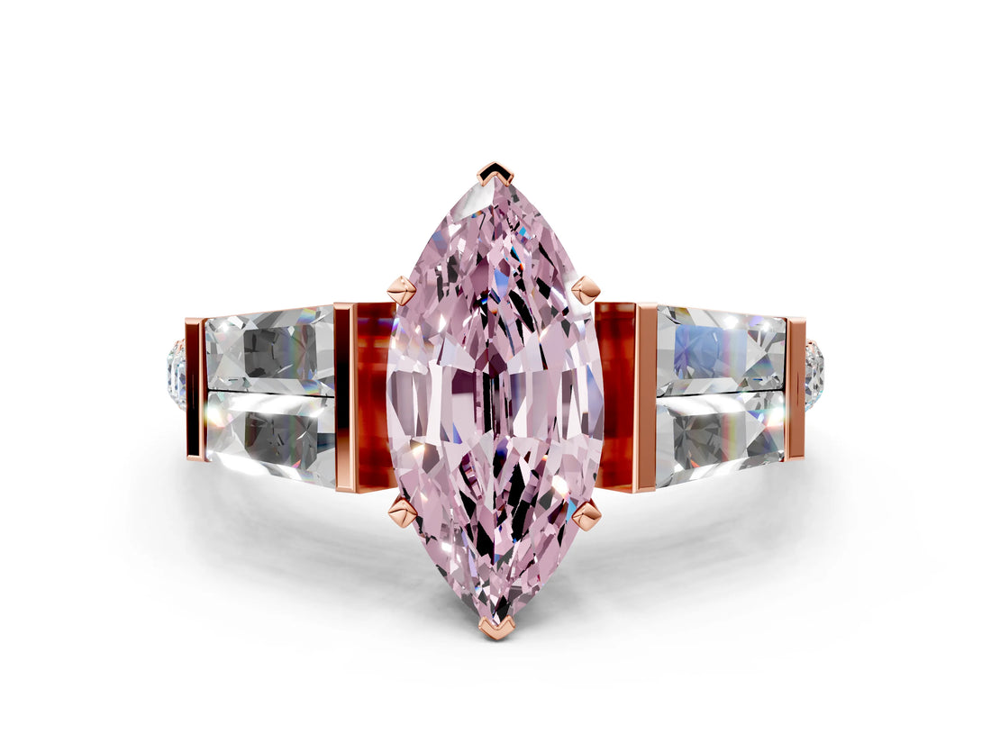 Rose gold Fancy Pink Marquise Cut Diamond Engagement Ring with Baguette Side Stones and Channel Set Band_20