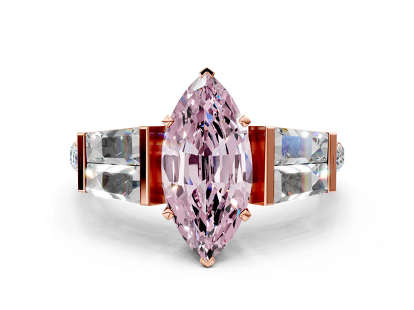 Rose gold Fancy Pink Marquise Cut Diamond Engagement Ring with Baguette Side Stones and Channel Set Band