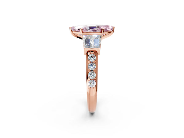 Rose gold Fancy Pink Marquise Cut Diamond Engagement Ring with Baguette Side Stones and Channel Set Band