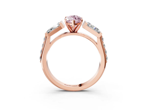 Rose gold Fancy Pink Marquise Cut Diamond Engagement Ring with Baguette Side Stones and Channel Set Band