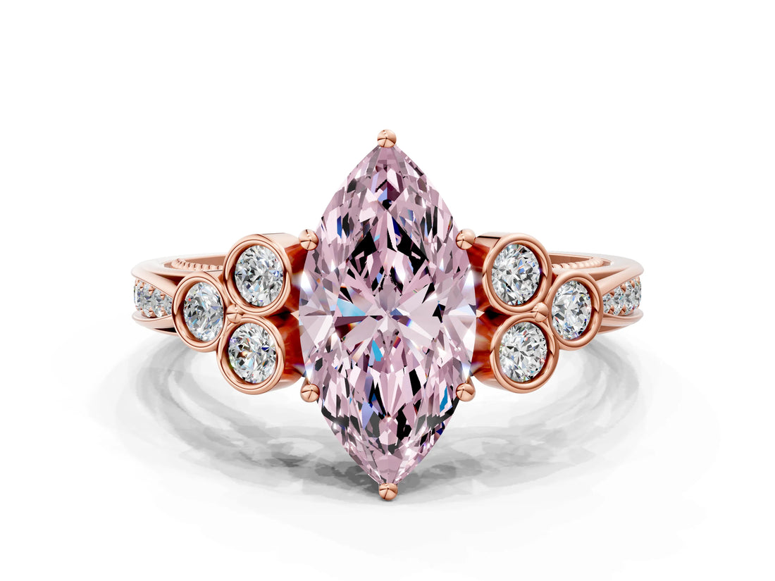 Rose gold Fancy Pink Marquise  Cut Diamond Engagement Ring with Bezel Set Round Side Stones and Prong Setting_51