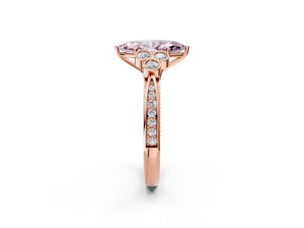 Rose Gold Marquise Engagement Ring Setting for Fancy Pink Center with Bezel-Set Shoulder Clusters