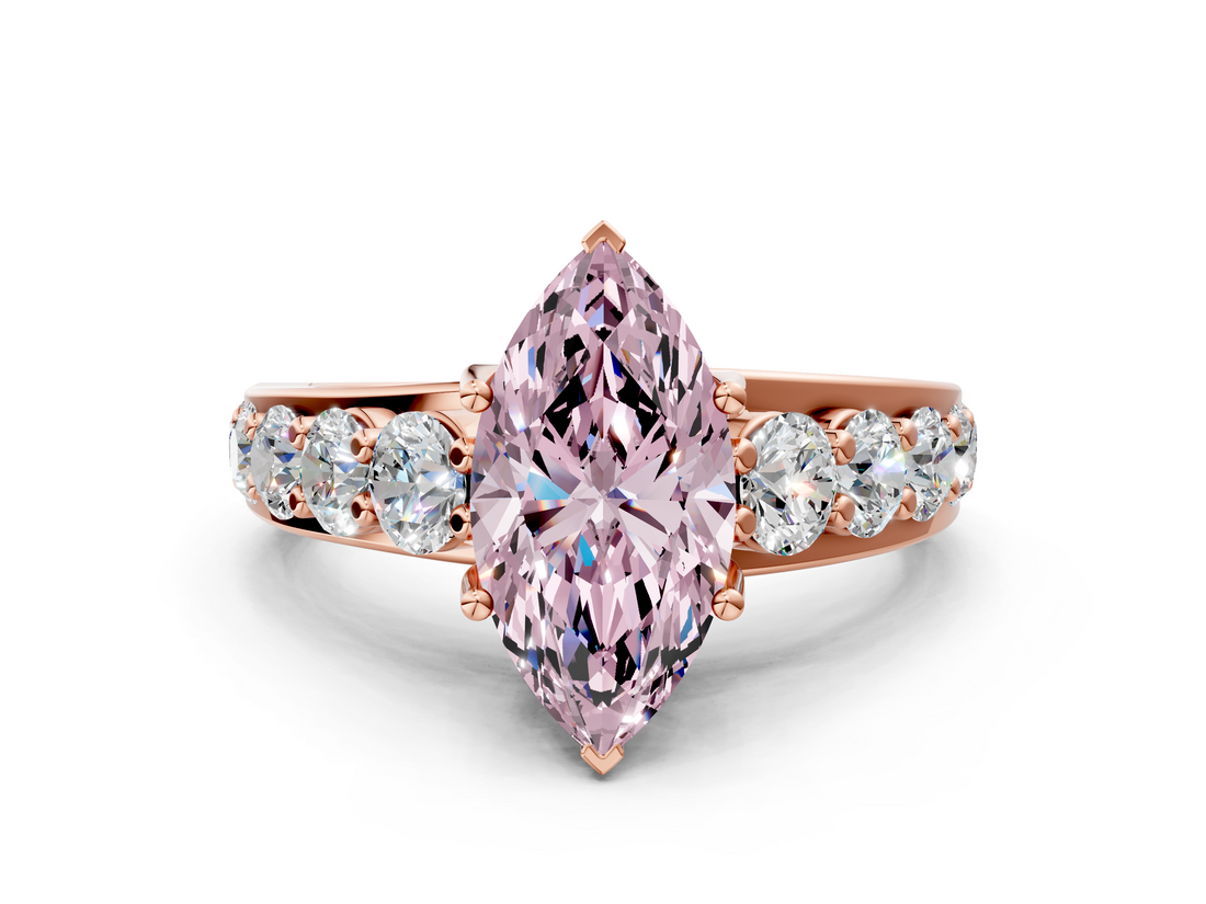 Rose gold Fancy Pink Marquise  Cut Diamond Engagement Ring with Pavé Band and Four-Prong Setting_3