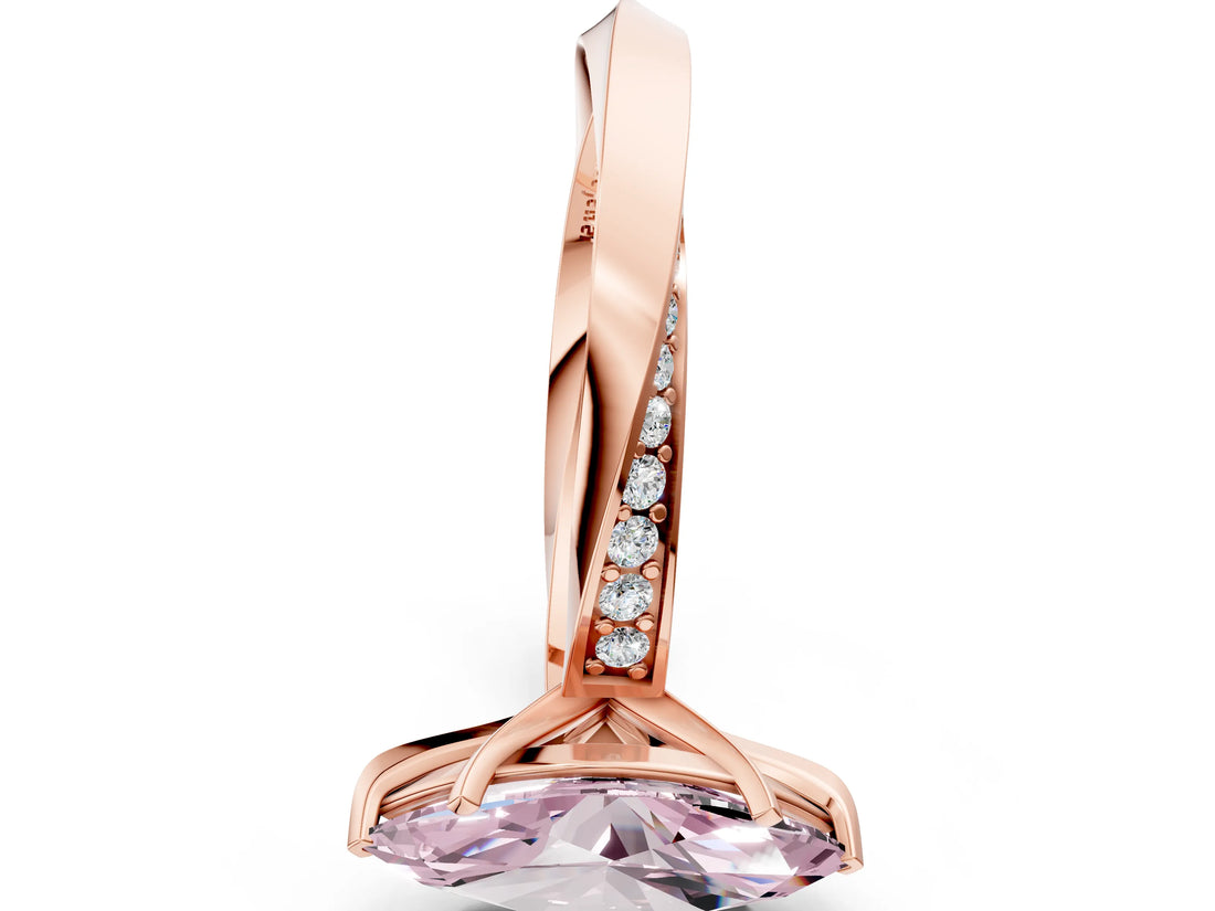 Rose gold Fancy Pink Marquise Cut Diamond Engagement Ring with Side Stone Accents and Four-Prong Setting_108