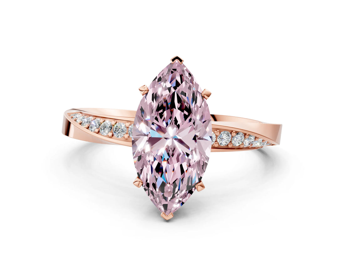 Rose gold Fancy Pink Marquise Cut Diamond Engagement Ring with Side Stone Accents and Four-Prong Setting_12