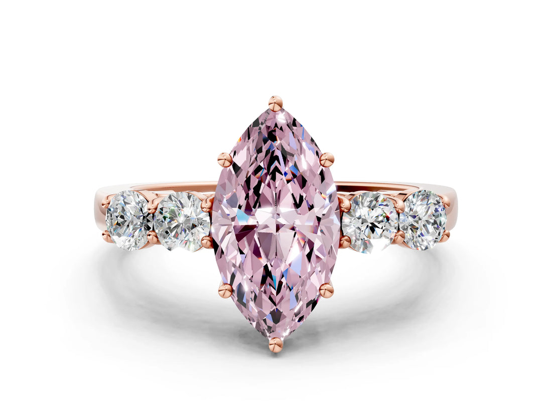 Rose gold Fancy Pink Marquise  Cut Diamond Five-Stone Prong Set White Gold Ring_32
