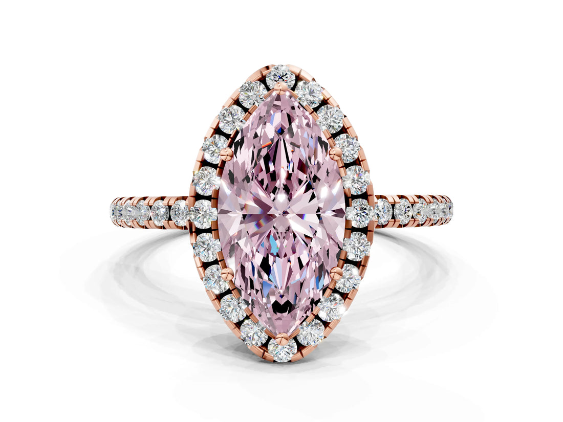 Rose gold Fancy Pink Marquise  Cut Diamond Floral Halo Engagement Ring with Pavé Band and Prong Setting_37