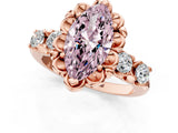 Rose gold Fancy Pink Marquise  Cut Diamond Floral Halo Engagement Ring with Shared Prong Setting 1