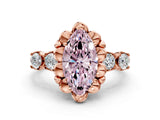 Rose gold Fancy Pink Marquise  Cut Diamond Floral Halo Engagement Ring with Shared Prong Setting