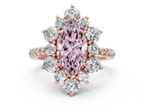 Rose gold Fancy Pink Marquise  Cut Diamond Floral Halo Pave Band with Prong Setting_37
