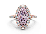 Rose gold Fancy Pink Marquise Cut Diamond Floral Halo Ring with Pavé Band and Prong Setting_3