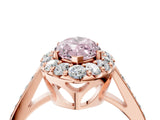 Rose gold Fancy Pink Marquise Cut Diamond Floral Halo Ring with Pavé Band and Prong Setting_7