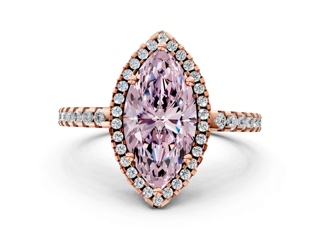 Rose gold Fancy Pink Marquise Cut Diamond Halo Engagement Ring with Pavé Band and Prong Setting_27