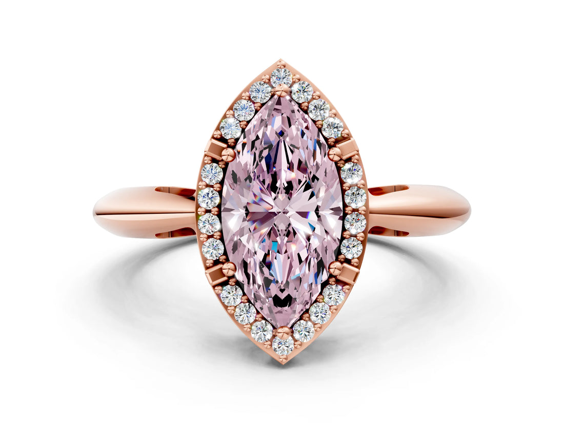 Rose gold Fancy Pink Marquise  Cut Diamond Halo Engagement Ring with Split Shank and Four-Prong Setting_90