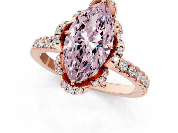 Rose gold Fancy Pink Marquise Cut Diamond Halo Pave Band with Four-Prong Setting