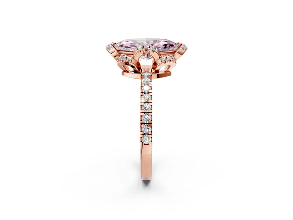 Rose gold Fancy Pink Marquise Cut Diamond Halo Pave Band with Four-Prong Setting