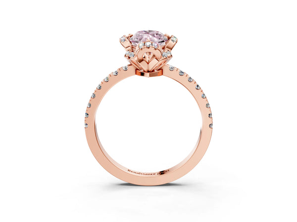 Rose gold Fancy Pink Marquise Cut Diamond Halo Pave Band with Four-Prong Setting
