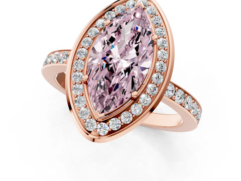 Rose gold Fancy Pink Marquise Cut Diamond Halo Ring with Bezel Frame and Pavé Band_1