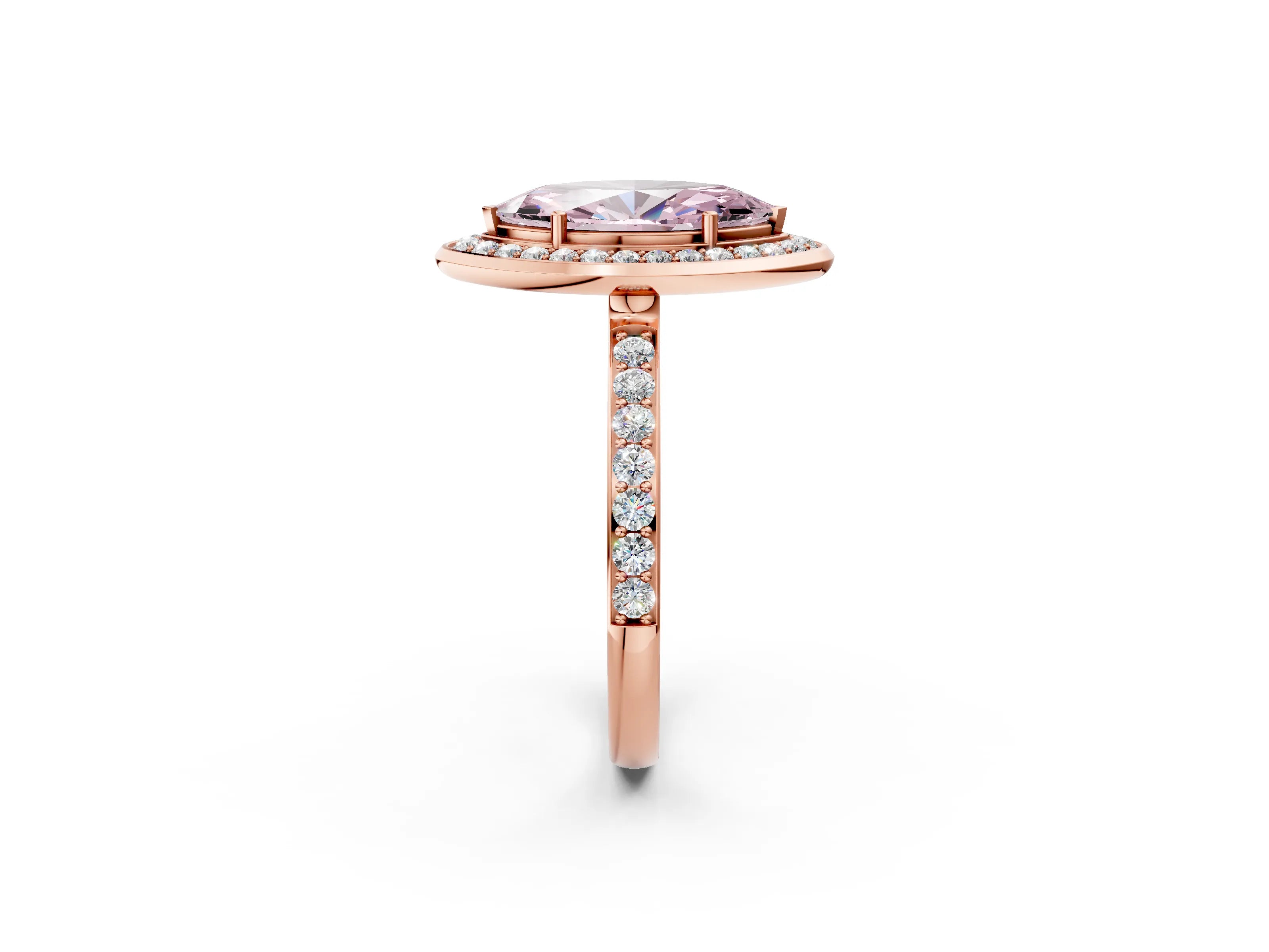 Rose gold Fancy Pink Marquise Cut Diamond Halo Ring with Bezel Frame and Pavé Band_2
