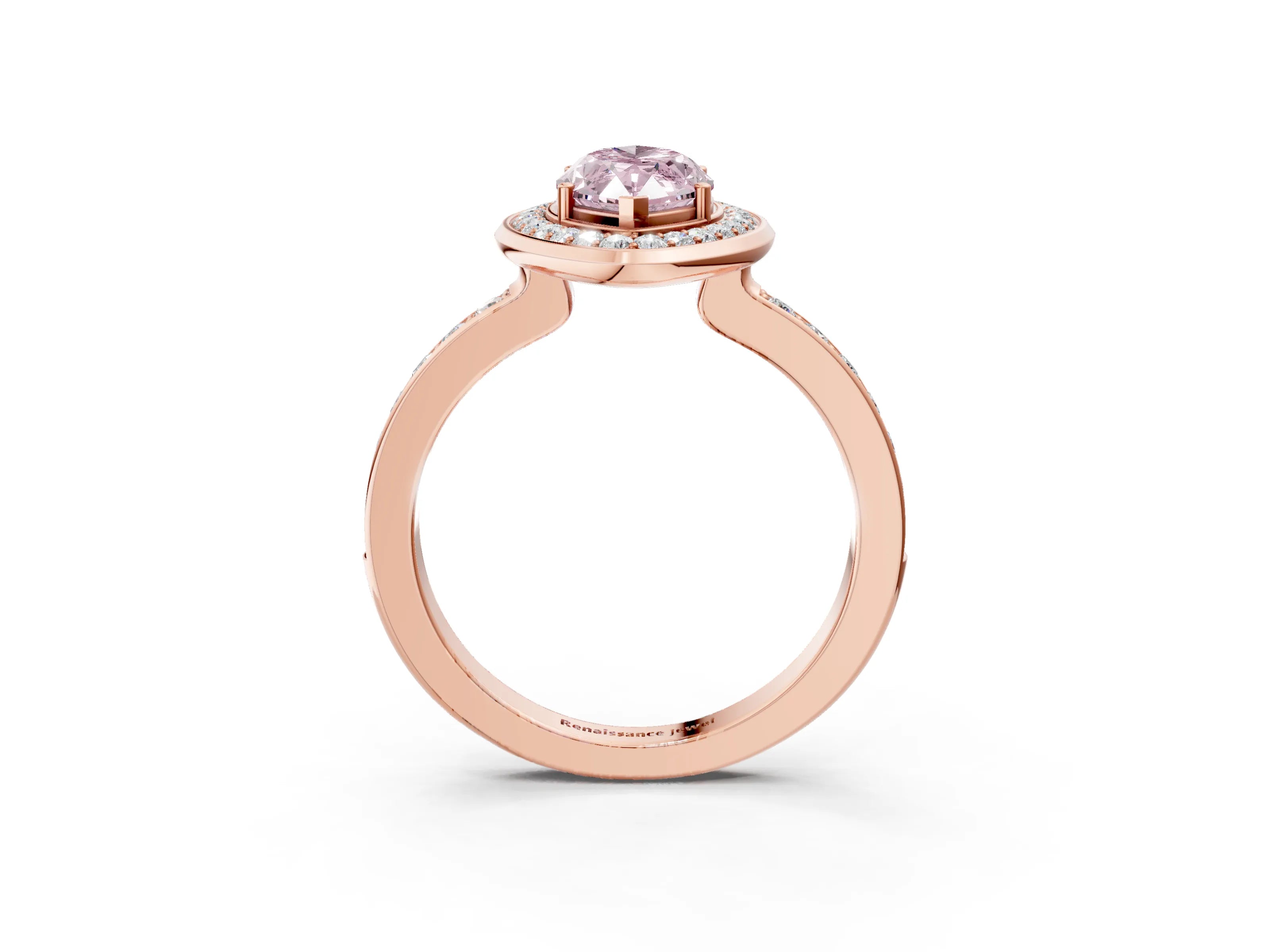 Rose gold Fancy Pink Marquise Cut Diamond Halo Ring with Bezel Frame and Pavé Band_3